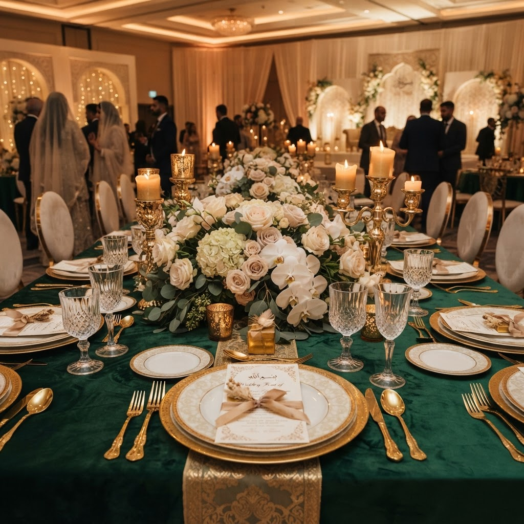 Elegant wedding banquet table setting