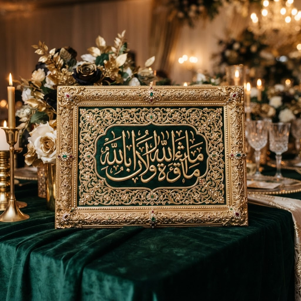 Ornate golden Arabic calligraphy panel